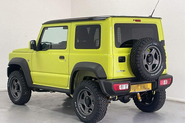 Kinetic Yellow Suzuki Jimny (2018+) fitted with BRADLEY V wheels and JIMNYSTYLE +40mm Lift Kit