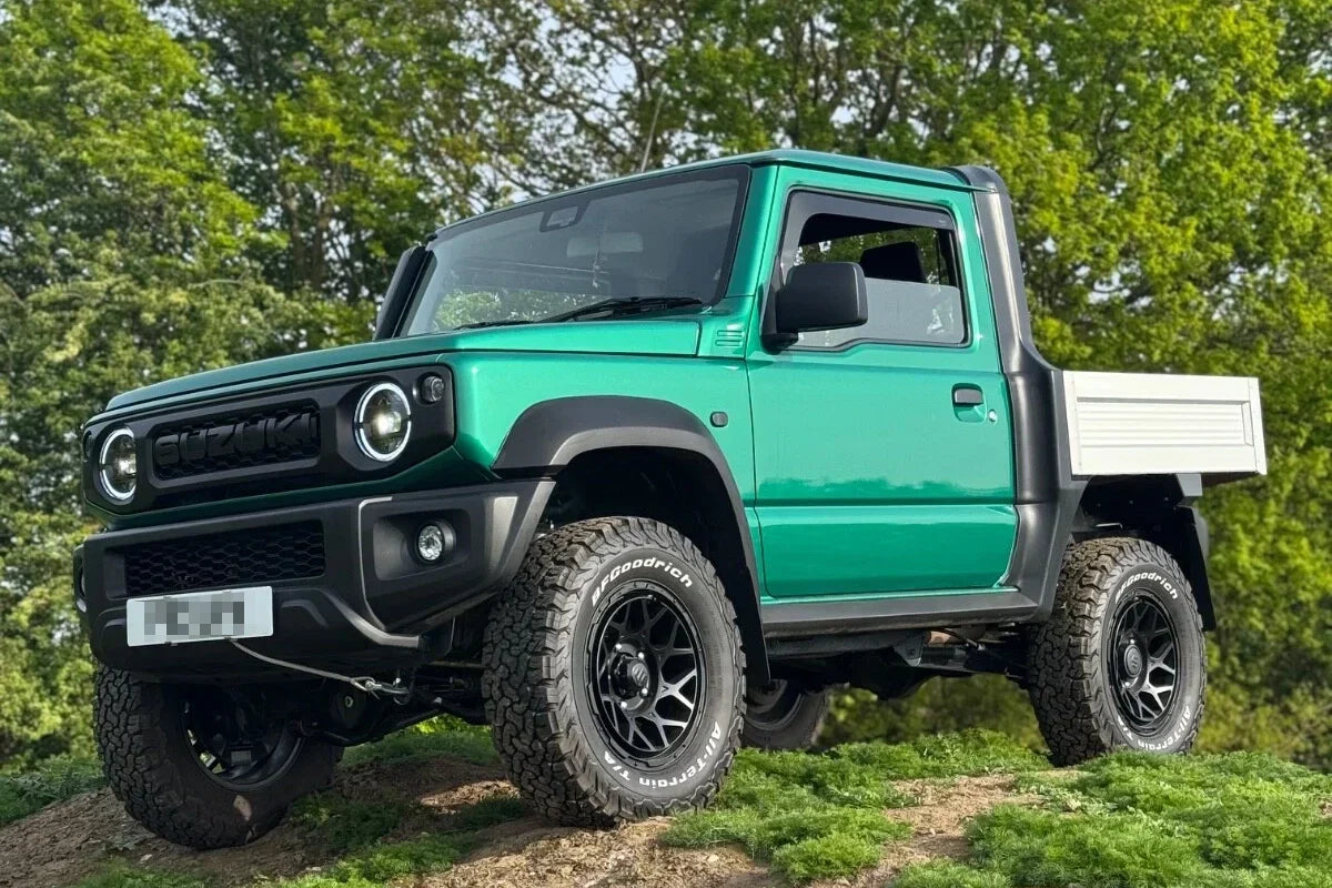 Suzuki Jimny (2018+) pick up truck fitted with Satin Black Magpie M-01 wheels
