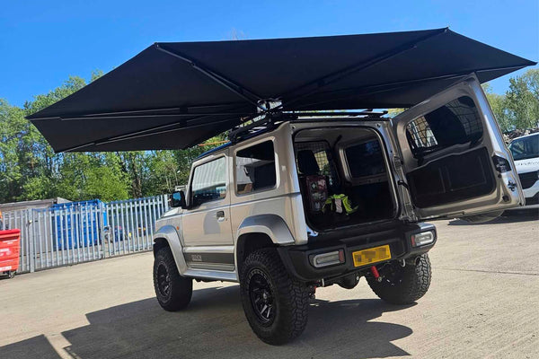 Suzuki Jimny (2018+) fitted with 3.6m Clevershade 270 Degree Ultra-Lite Awning and various JimnyStyle accessories