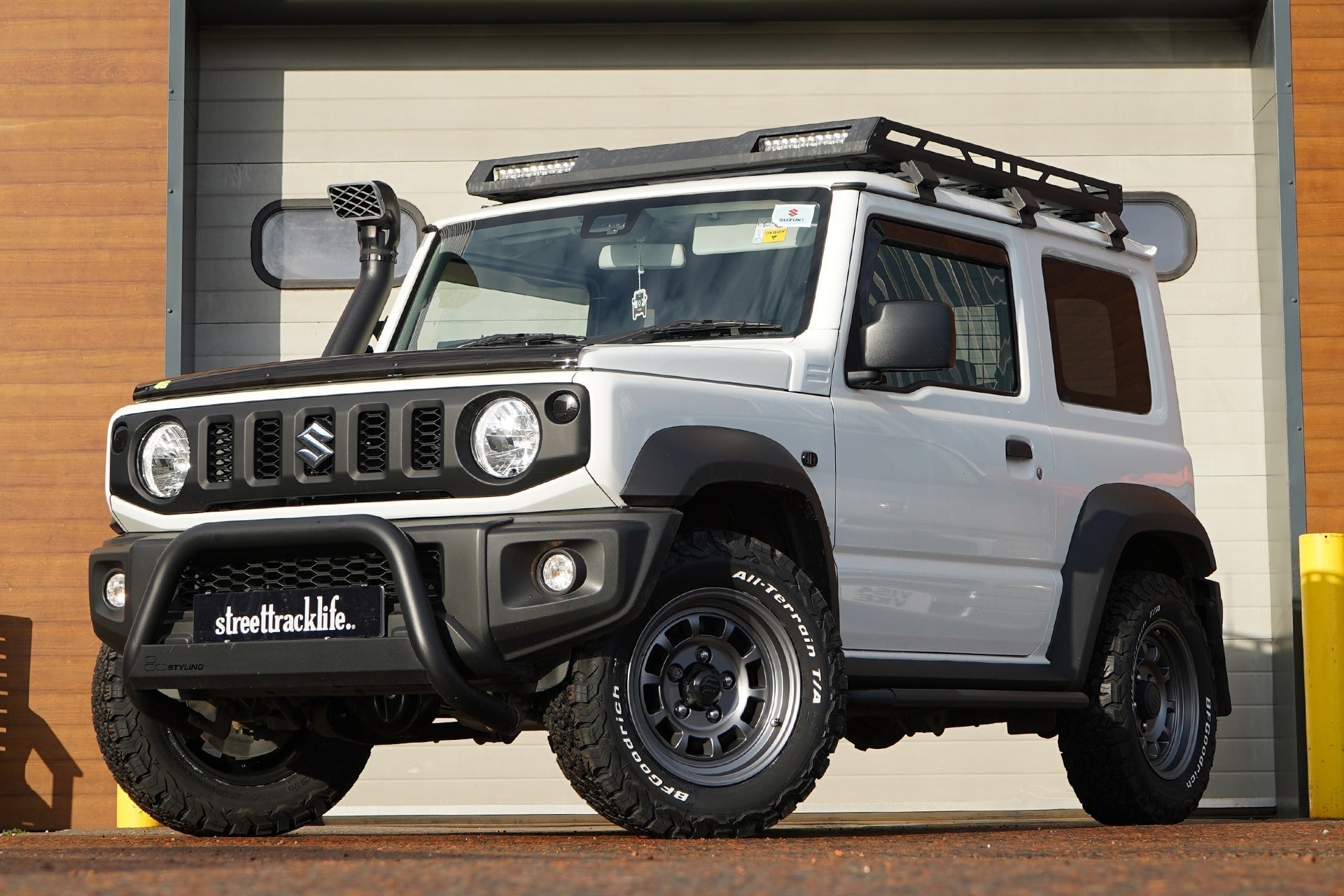 Suzuki Jimny (2018+) with 16" High Peak J-01 wheels, BF Goodrich tyres and various JIMNYSTYLE LED lighting upgrades.